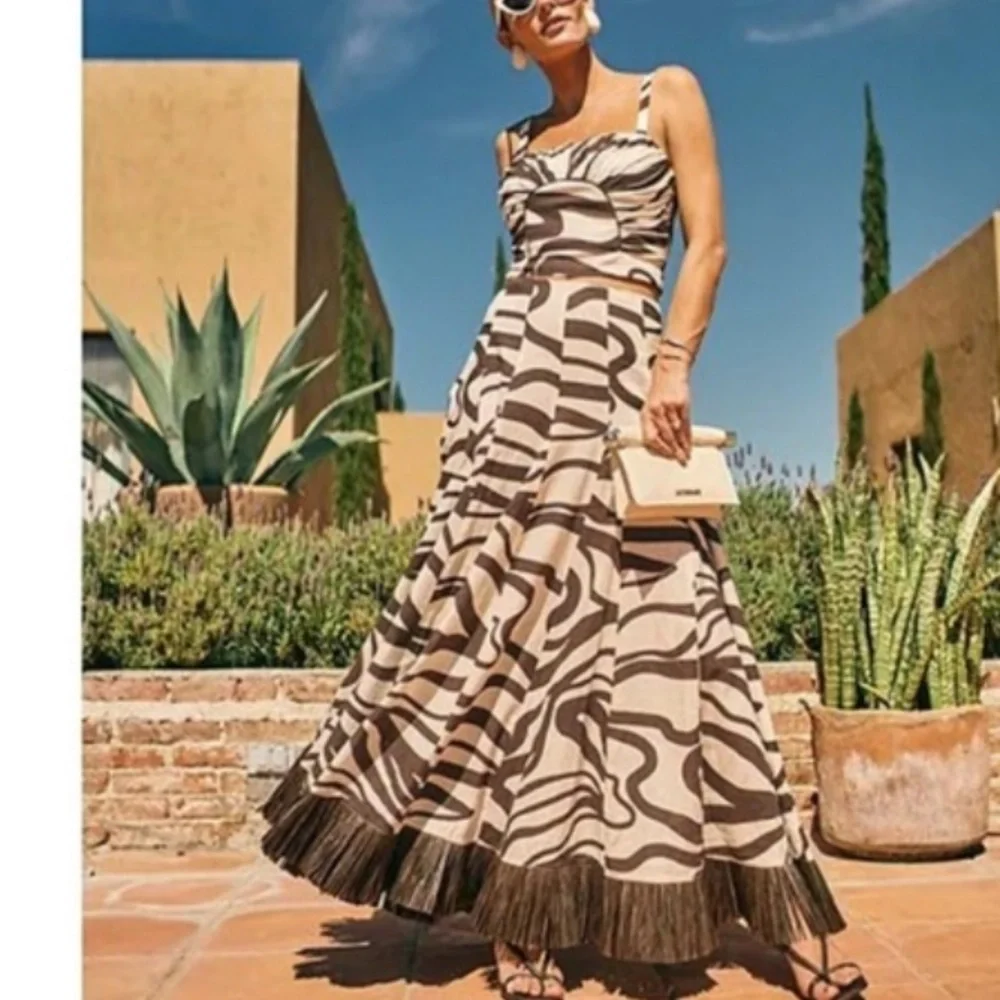 Antonio Melani x M.G. Style Somers Swirl Print Linen Blend Straw Trim Two Piece
